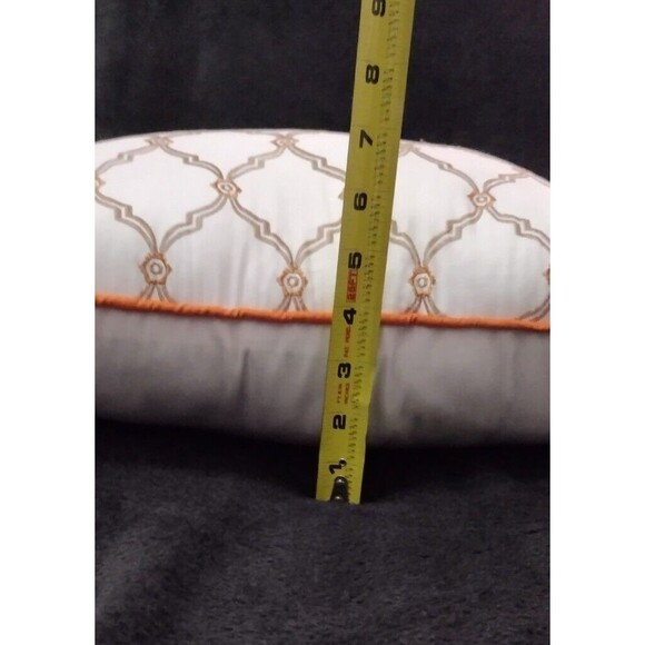 Decorative Throw Pillow Square Geometric White Gold Orange Trimmed Decor - Picture 6 of 7